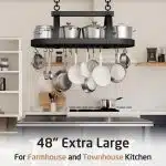 KES 48 Inch Large Hanging Pot Rack, Heavy Duty Oval Pot and Pan Hanging Rack Ceiling Mount, Pot Pan Hangers for Kitchen with 20 Hooks, Matte Black, (For 16" and 24" Joist Mount)