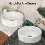 KES Bathroom Vessel Sink, 16 Inch Small Vessel Sink for Bathroom, Round Bowl Sink White Above Counter, RV Sink, Countertop Modern Sinks for Cabinet Lavatory Vanity Porcelain Cerami
