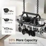 KES 48 Inch Large Hanging Pot Rack, Heavy Duty Oval Pot and Pan Hanging Rack Ceiling Mount, Pot Pan Hangers for Kitchen with 20 Hooks, Matte Black, (For 16" and 24" Joist Mount)
